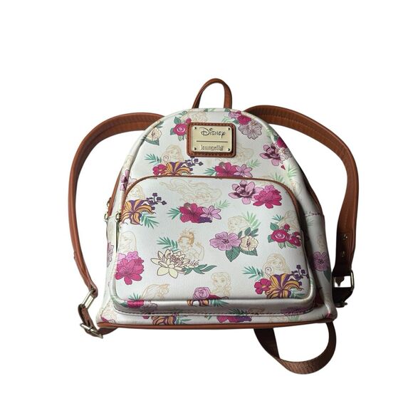Loungefly Disney Princess Characters Autumn Fall Floral Mini Backpack Cream Pink - Picture 1 of 10